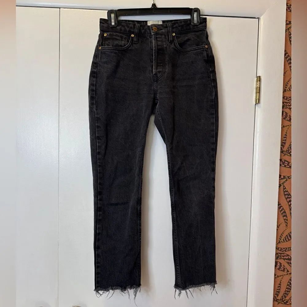 SEZANE Mid-Rise Frayed Ankle Jeans Black Women’s Size 26